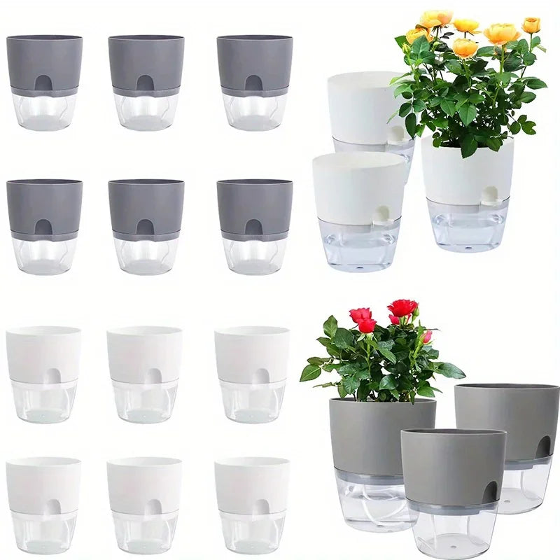 Self-Watering Plastic Flower Pots (5/10PCS)