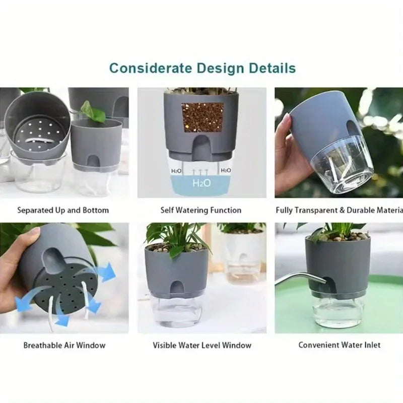 Self-Watering Plastic Flower Pots (5/10PCS)