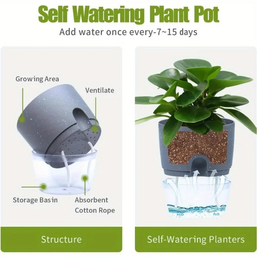 Self-Watering Plastic Flower Pots (5/10PCS)